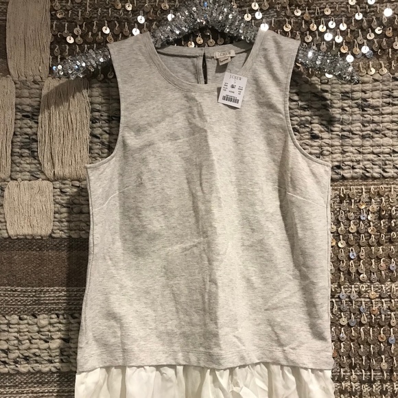 NWT J Crew gray tank with cream ruffle layer XS - Picture 1 of 8